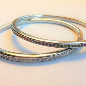 Two Monet Silver Oval Rhinestone Bangles